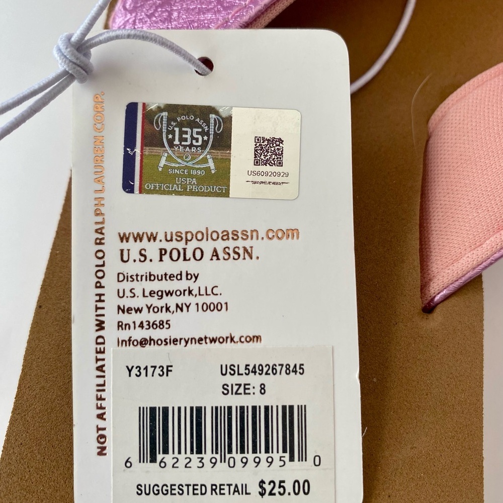 NWT US Polo Assn. Women's 8 Sandals. Pink Padded Straps, Cushioned Tan Footbed - Picture 3 of 10